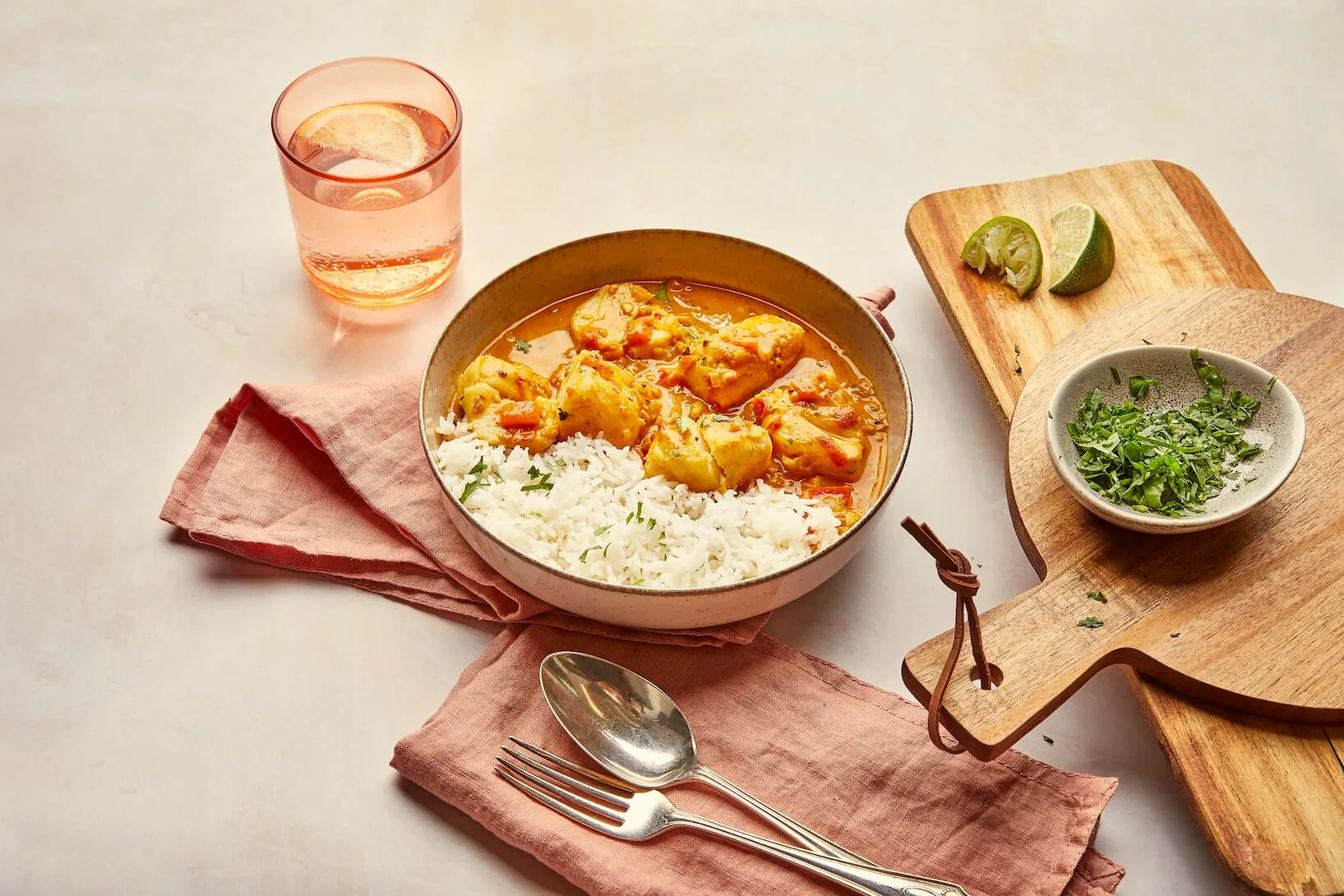 A SimplyCook meal: fish curry with rice