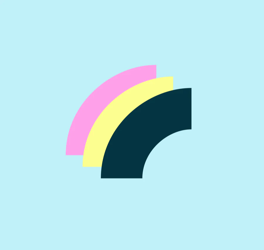 The Rippl ripples: pink, yellow and navy arcs on light blue