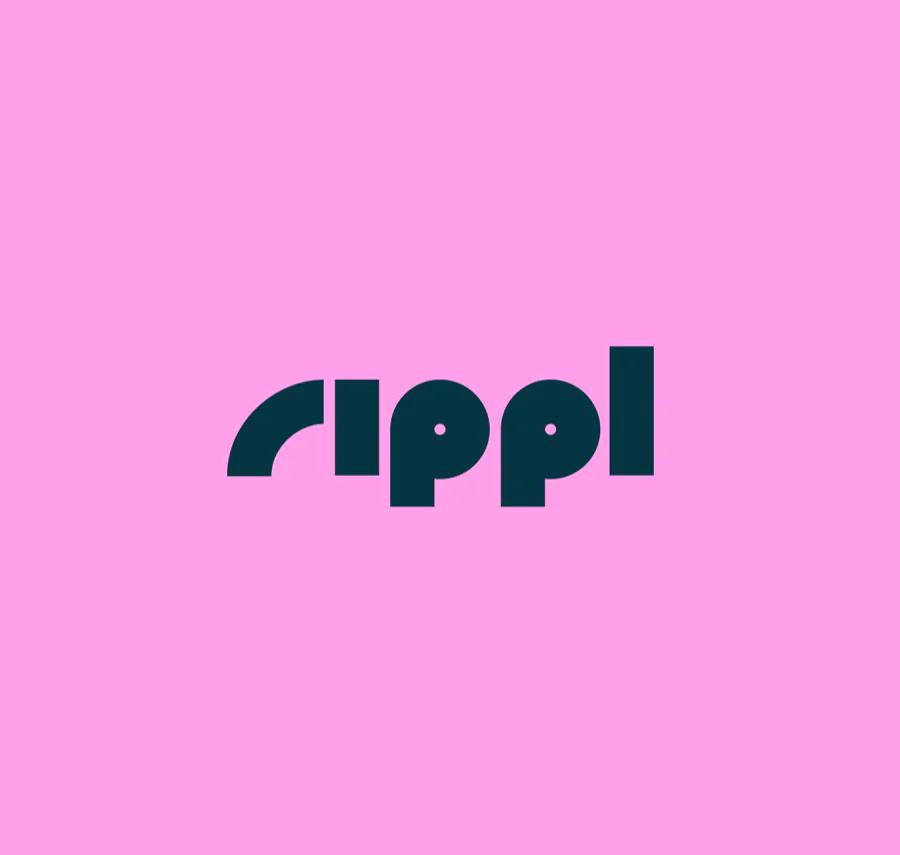 The Rippl wordmark on pink